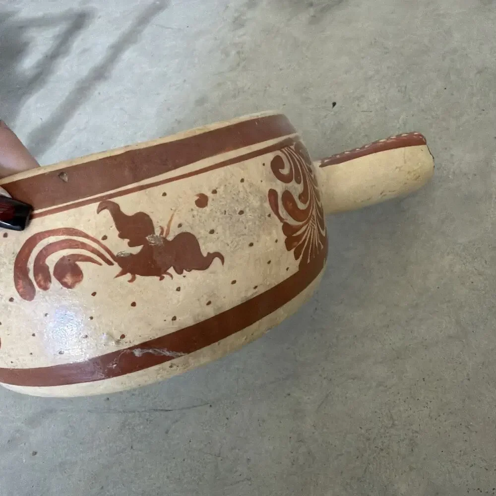 Vintage Mexican Cookware/Decor Ceramic Pottery‎ w/ Handle Great For Plants